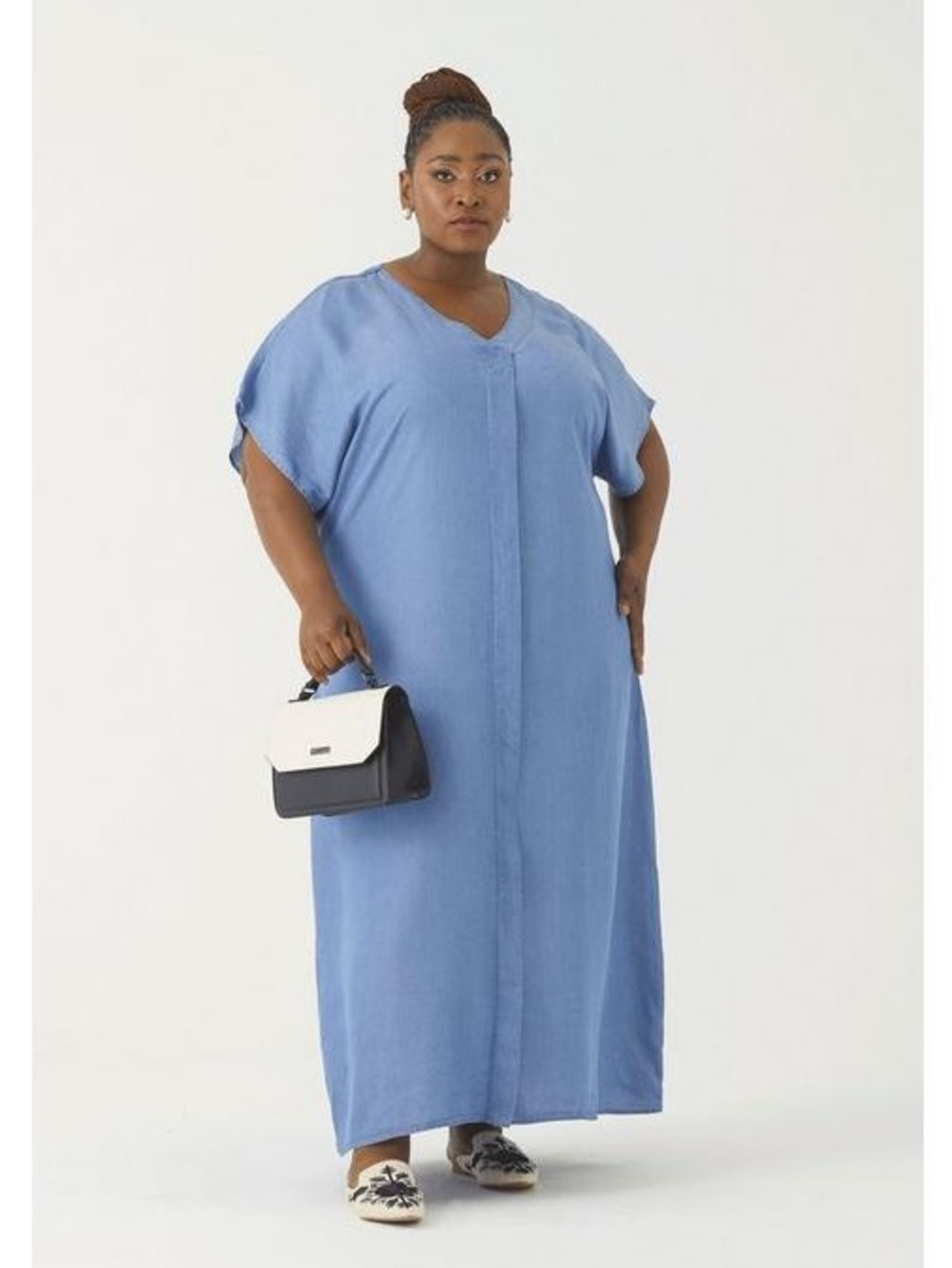 fun 2 fun Light Blue V-Neck Maxi Swim Cover-Up EUC